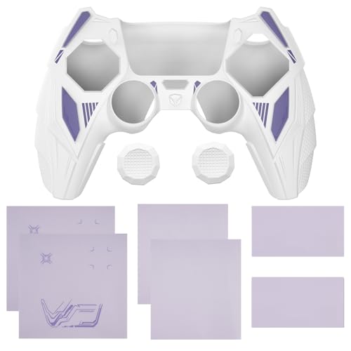 PlayVital Silicone Skin Set for PS5 Controller - Mecha Rhino Design, Anti-Slip Grip Cover Protector Compatible with Charging Dock, with Thumb Grips & Touchpad Sticker - White & Light Violet - color: White & Light Violet
