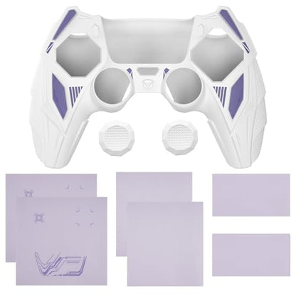 PlayVital Silicone Skin Set for PS5 Controller - Mecha Rhino Design, Anti-Slip Grip Cover Protector Compatible with Charging Dock, with Thumb Grips & Touchpad Sticker - White & Light Violet - color: White & Light Violet