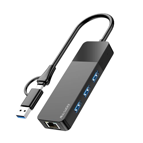 ALL-LUCKY USB to Ethernet Adapter, 4 in 1 USB C to Ethernet Adapter Hub with 3 x USB 3.0 Port/Gigabit Internet Port, High-Speed Network Hub Compatible for iMac,MacBook Pro - size: 1FT -4 in 1 USB A/C to Ethernet Adapte