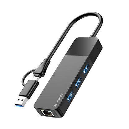 ALL-LUCKY USB to Ethernet Adapter, 4 in 1 USB C to Ethernet Adapter Hub with 3 x USB 3.0 Port/Gigabit Internet Port, High-Speed Network Hub Compatible for iMac,MacBook Pro - size: 1FT -4 in 1 USB A/C to Ethernet Adapte