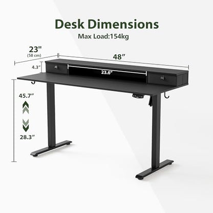 Agilestic 48 x 24 Inches Electric Standing Desk with 2 Storage Drawers, Adjustable Height Sit and Stand Computer Table with Splice Board, Black - color: Black, size: 48 x 24 Inches with 2 drawers