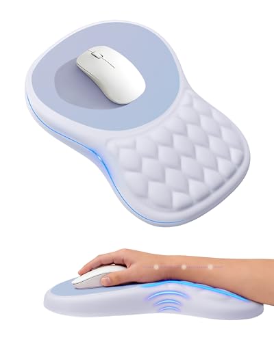Ergonomic Mouse Pad with Wrist Rest, Slope Design Memory Foam Support, Smooth Lycra Surface, Non-Slip PU Base, Comfortable Mouse Mat for Office, Home, Computer Desk - color: Light Blue & White