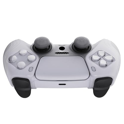 eXtremeRate PlayVital Samurai Edition Clear White Anti-Slip Controller Silicone Skin for ps5, Ergonomic Soft Rubber Protective Case for ps5 Controller with Clear White Thumb Stick Caps - color: Clear White