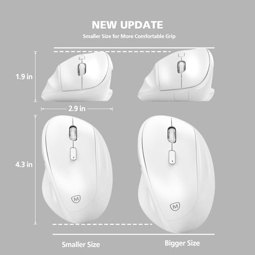 Ergonomic Wireless Mouse 2025 New Updated Smaller with USB-A Receiver for PC Computer, Laptop and Desktop, Ergo Mouse Vertical with Silent Clicks Long Battery Life, Up to 1600 DPI, White - color: White, size: USB Wireless