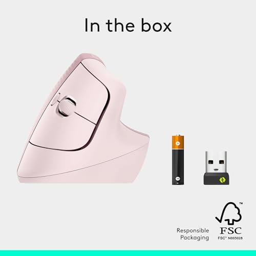 Logitech Lift Vertical Ergonomic Wireless Mouse - Rose | Connect via Bluetooth or included Logi Bolt USB-A receiver, quiet clicks, 4 of 6 buttons customizable, Windows Mac compatible - color: Rose, style: Right-Handed