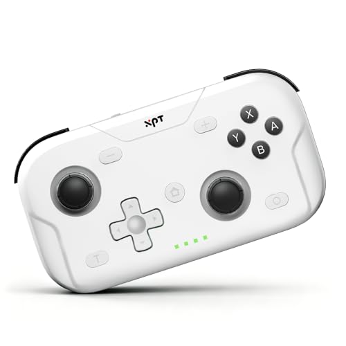 XPT Portable Mini Controller for Nintendo Switch 2/Switch 1/PC/iOS/Android/Steamdeck, Joystick Lift and Down Design,Wireless Bluetooth & Wired Gamepad with Turbo Function, 6-Axis Gyro, HD Vibration & 3D Joysticks, Home Button Wake-Up (white) - color: Whit