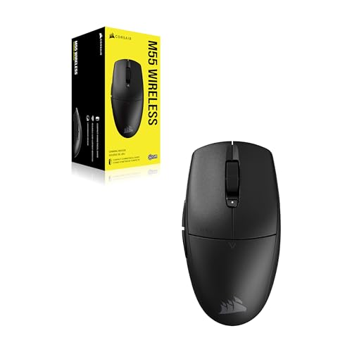 Corsair M55 Wireless Lightweight FPS Gaming Mouse – 2.4GHz & Bluetooth – 24,000 DPI – Long-Lasting Battery Life – Six Programmable Buttons – Textured Side Grips – Black - color: Black, style: Wireless