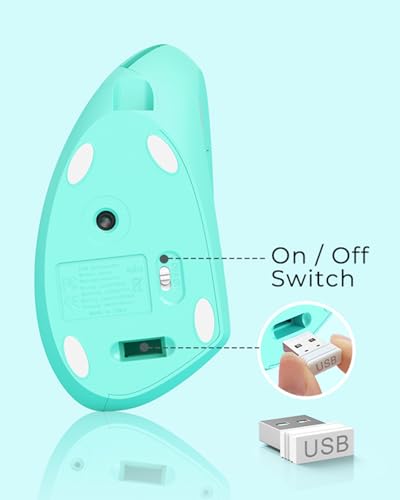 Lekvey Ergonomic Mouse, Vertical Wireless Mouse Rechargeable 2.4 GHz Optical Carpal Tunnel Mouse : 800/1200 / 1600 DPI, 6 Buttons, for Laptop, PC, Mac, Computer, Desktop, Notebook etc, Green - color: Green
