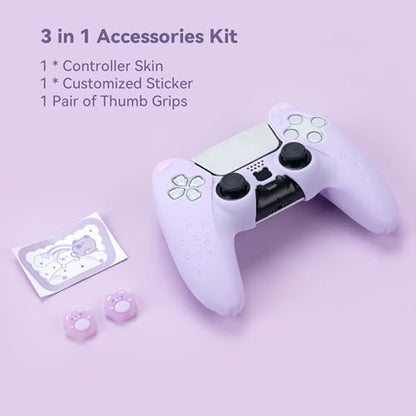 GeekShare Cute Bear PS5 Controller Skin Set,Soft Anti-Slip Silicone Protective Cover Skin Case for PS5 Wireless Controller with 2 Thumb Grip Caps and 1 Sticker - Purple - color: Bear