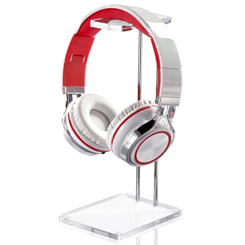 Xuhal Acrylic Headphone Stand Headset Holder for Desk, Clear Acrylic Gaming Headset Stand Universal Headphone Holder for Desktop Display Office Accessories, with Metal Hardware(Rectangle) - style: Rectangle
