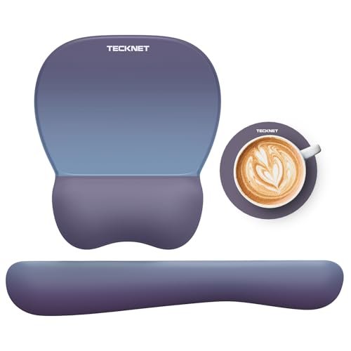 TECKNET Gel Ergonomic Mouse Pad & Keyboard Wrist Rest & Coaster | 3 in 1 Set, Pain Relief, Milk Silk Cloth, Non-Slip PU Base, Easy Typing, Memory Foam Wrist Support for Office & Home - color: Blue Purple Gradient
