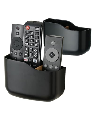 LINFIDITE 2 Pack Adhesive TV Remote Control Holder Wall Mount TV Remote Holder Wall Remote Control Caddy Storage Organizer Universal Controller Stand Box (For 2 Or 3 Remote Controls–Black - color: Black, size: 2Pack