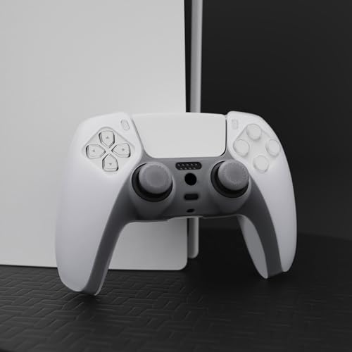 PlayVital Transparent Clear White Pure Series Anti-Slip Silicone Cover Skin for ps5 Controller, Soft Rubber Case for ps5 Wireless Controller with Clear White Thumb Grip Caps - color: Transparent Clear White