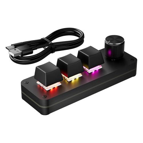 RGB Backlit Programmable Mechanical Keypad with Multifunction Knob, 3+1 Key Mini Macro Pad, Type-C Hot-Swappable One-Handed Shortcut Keyboard for Gaming, Video Editing & Office - MK31