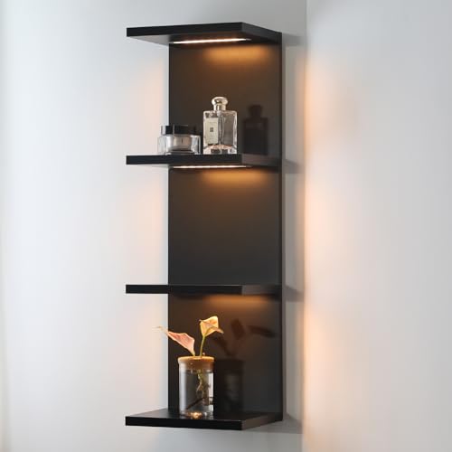 4 Tier LED Wall Shelf, Black | Modern Floating Shelves for Makeup Vanity, Bedroom,Living Room ,Easy Install Cosmetic & Display Lack - color: 4l-black