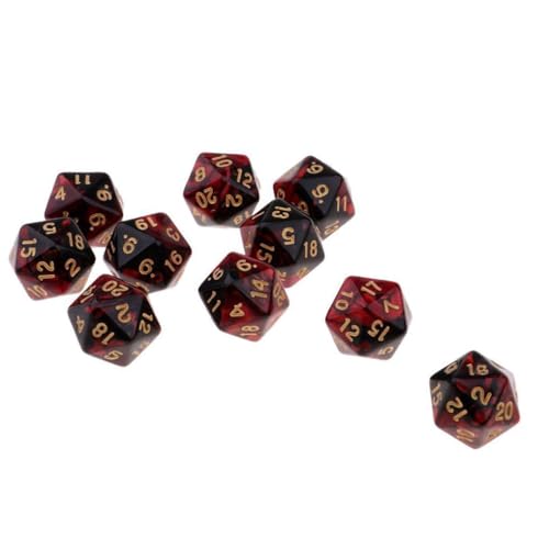 10 Pieces Polyhedral Dice Set D20 Dice 20mm Acrylic 20 Sided Game Dice for Dungeons and Dragons RPG MTG DND Dice Table Games (Red Black) - color: Red Black