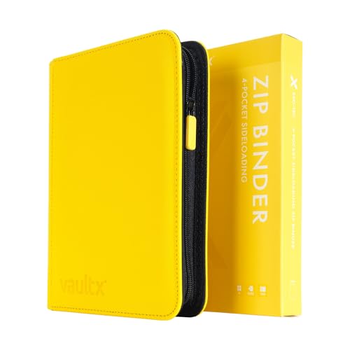 Vault X 4 Pocket Zip Trading Card Binder 160 Cards Exo-Tec (Yellow) | Holds 160 standard-size TCG cards in 20 side-loading 4-pocket pages. Padded, water-resistant Exo-Tec cover. - color: Yellow