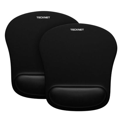 TECKNET 2 Pack Gaming Ergonomic Mouse Pad with Wrist Support Black | Soft Memory Foam, Fast Rebound, Pain Relief，Waterproof Surface, Non-slip Base - color: BLACK