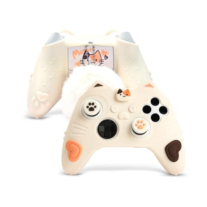 GeekShare Cat Paw Controller Skin Grips Set Anti-Slip Silicone Protective Cover Skin Case Compatible with Xbox Series X Controller with 2 Thumb Caps & 2 Button Caps & 1 Fluffy Ball & 2 Sticker-Calico - color: Calico