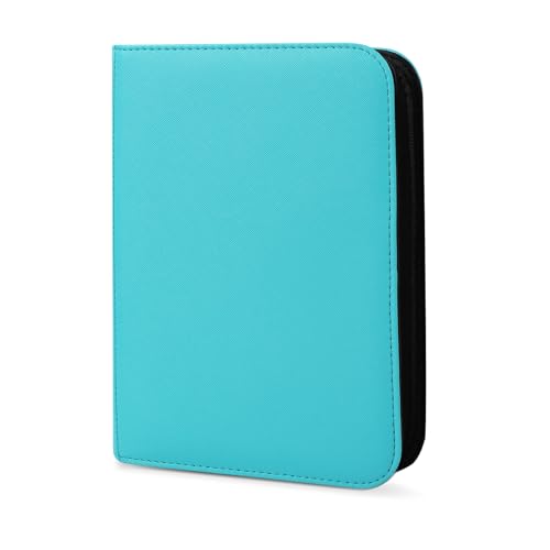 4 Pocket Trading Card Binder, Ringless Card Binder with Zipper for TCG and Sport Cards Collections, Holds 160 Cards with Side-Loading Pages, Turquoise - color: 2.Turquoise - 4 Pocket - 160 Slots