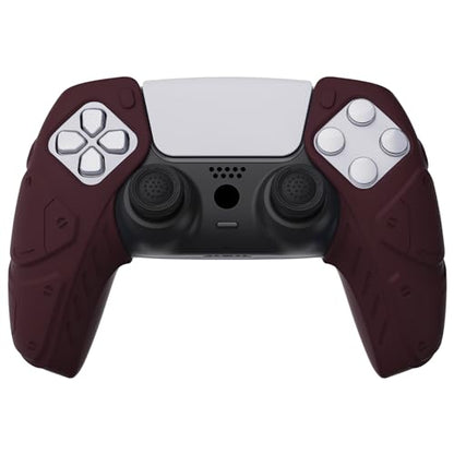 PlayVital Mecha Edition Wine Red Ergonomic Soft Controller Silicone Case Grips for ps5, Rubber Protector Skins with Thumbstick Caps for ps5 Controller - Compatible with Charging Station - color: Wine Red