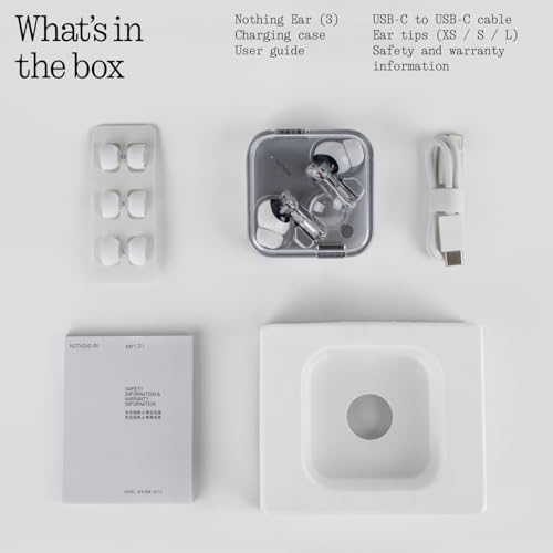 Nothing Ear (3) Wireless Earbuds Super Mic 45dB Hybrid Active Noise Cancelling Bluetooth Headphones Hi-Res 6 Mics, 12mm Dynamic Bass Boost, Dual Connect ANC Sport Ear Buds for iPhone Android, Black - color: Black