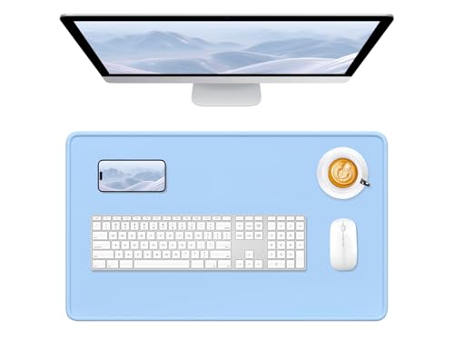 Hsurbtra Desk Pad, 23.6" x 13.8" Premium-Textured Desk Mat, Stitched Edge Anti-Slip Waterproof Rubber Mouse Pad, M Extended Computer Mat for Office Gaming Laptop Keyboard Sky Blue - color: Sky Blue, size: M Deskpad (23.6" x 13.8")