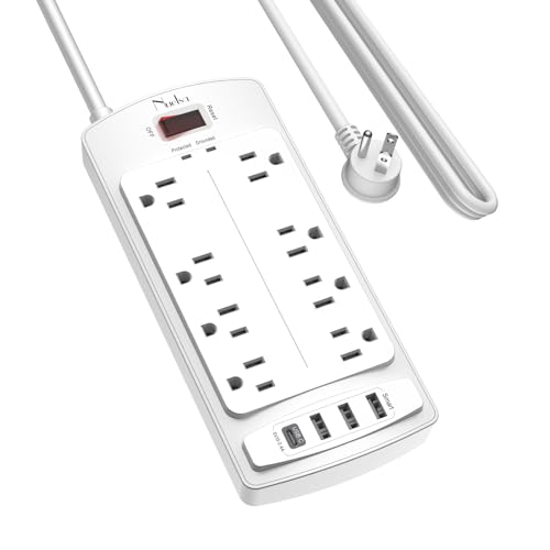 Surge Protector Power Strip - Nuetsa Flat Plug Extension Cord with 8 Outlets and 4 USB Ports, 10 Feet Power Cord, 2700 Joules, ETL Listed, White - color: White(8 Outlets), size: 10 Ft