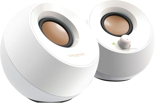 Creative Pebble, 2.0 USB Desktop Stereo Speakers for PC/Laptop, White | USB-Powered, 2.0 Speaker, Compact, Stereo, PC Speakers, Laptop Speakers, Minimal Design, Desktop Audio, White - color: White