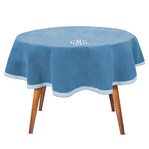 Personalized 54" Round Table Cover – Bridge Table Covers with Soft Ultra-Suede Fabric - Washable Table Cover Protects Cards & Tiles, Reduces Noise - Round Tablecloth for Game Night, Mahjong & Poker - color: Wedgewood Blue Embroidered, size: 54"