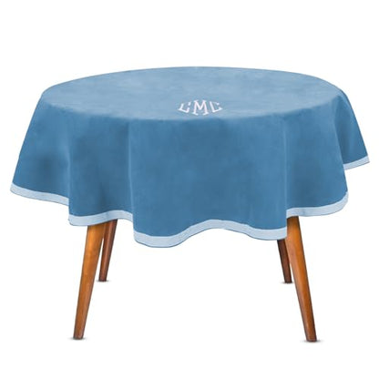 Personalized 54" Round Table Cover – Bridge Table Covers with Soft Ultra-Suede Fabric - Washable Table Cover Protects Cards & Tiles, Reduces Noise - Round Tablecloth for Game Night, Mahjong & Poker - color: Wedgewood Blue Embroidered, size: 54"