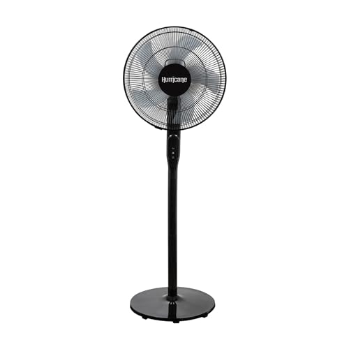 Hurricane Oscillating Pedestal Stand Fan, 12-Speed Cooling Unit, 16", Black - With Remote Control, Adjustable Tilt & Height, for Home, Bedroom, Office & Dorm - color: Black, size: 1 Pack