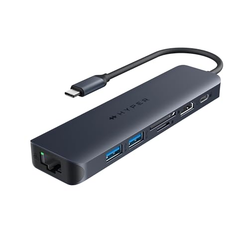 HyperDrive Next 7 Port USB C Hub for Mac, PC, Chromebook with 4K60Hz HDMI, 2 USB-A, USB C Hub 10Gbps, USB-C 10Gbps 100W Power Delivery, SD Card Reader, Ethernet Ports - size: 7 Port USB-C Hub with 2x USB-A