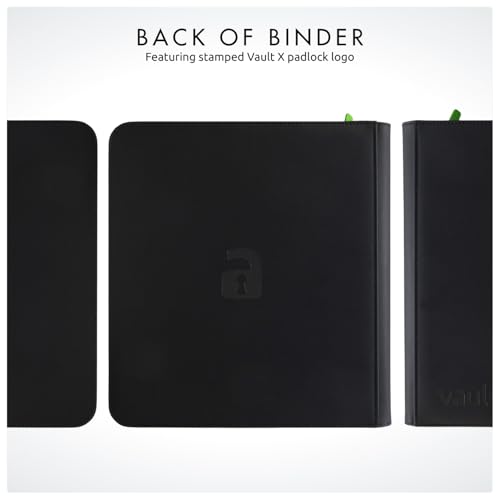 Vault X 12 Pocket Zip Trading Card Binder 480 Cards Exo-Tec (Black) | Holds 480 standard-size TCG cards in 20 side-loading 12-pocket pages. Padded, water-resistant Exo-Tec cover. - color: Black, size: 12 Pocket