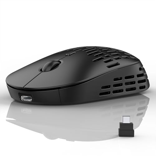 RAPIQUE Bluetooth Wireless Mouse - (BT+USB-C Receiver) Dual Mode, Rechargeable, Lightweight, Silent Computer Mice with Type C Receiver, USB C Mouse for MacBook, Laptop, Tablet, Chromebook (Black) - color: Matte Black