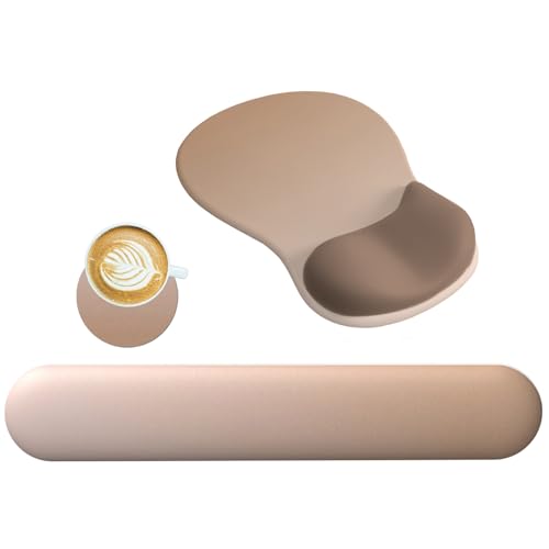 DINKY Upgrade Keyboard Wrist Rest, Mouse Pad with Non-Slip PU Base, Memory Foam Easy Typing Wrist Support Mousepad for Computer Laptop Gaming Office, Brown Mocha - color: Brown Mocha