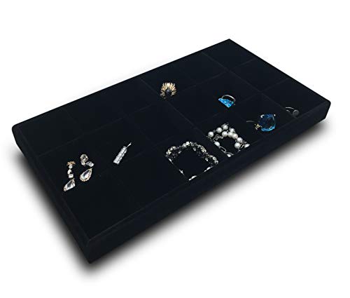 The Display Guys - Stackable Jewelry Tray and Organizer - for Drawers, Dressers, Store Display (18 Compartments, Black Velvet) - color: Velvet Black, size: 18 Compartments