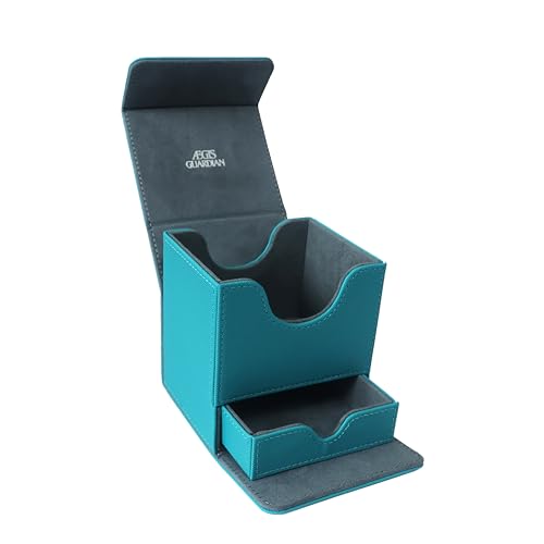 AEGIS GUARDIAN Card Deck Box with Dice Tray for MTG Cards, Commander Deck Box fit 150+ Sleeved Cards, PU Leather Card Storage Box Strong Magnet Deck Game Case for TCG CCG, Turquoise - color: 7-2