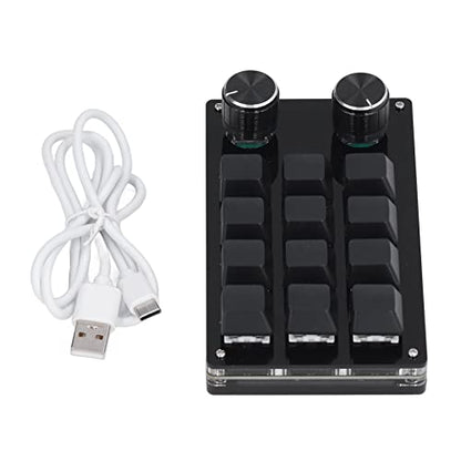 Programmable Mechanical Keypad, 12 Keys with 2 Knobs, USB One Handed Gaming Keyboard for PC, Macro Keypad, Office & Work