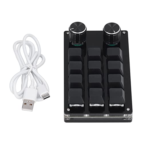 One Handed Macro Mechanical Keyboard, 12 Keys 2 Knobs OSU Hot Swap Game Keyboards with USB Cable, Programmable Mechanical Gaming Keypad for All Keys for Office, Game, Music,