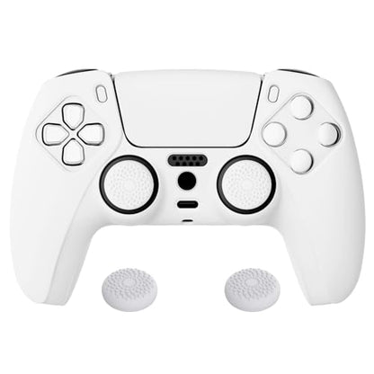 PlayVital White Pure Series Anti-Slip Silicone Cover Skin for ps5 Controller, Soft Rubber Case for ps5 Wireless Controller with White Thumb Grip Caps - color: White