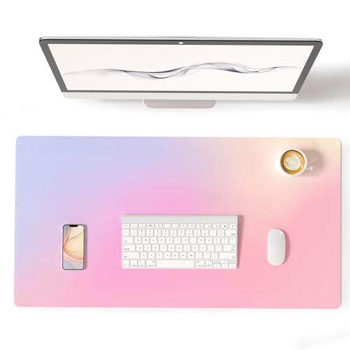 Colorful Star Large Mouse Pad Pink Aesthetic, 31.5 x 15.7 in | Cute Girly Desk Mat PU Leather Laptop Mat, Waterproof Non-Slip Desk Mat for Office Accessories Women& Girl - color: Dreamy Pink Gradient, size: 31.5" x 15.7"