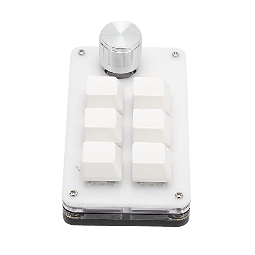Zyyini Programmable Keyboard, 6 Key One Handed Mechanical Keyboard with Knob,Poortable Multifunctional Mechanical Gaming Keypad for Gaming Office (White) - color: White