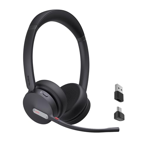 Yealink BH70 UC Wireless Bluetooth Headset with AI Microphone Flip-to-Mute | Teams Certified & Cisco Zoom Google 100+ UC Compatible, for Open Office/ WFH/ Call Center, 35h Talk Battery, USB dongle C/A - color: Black (UC), style: Dual (USB-C to A)