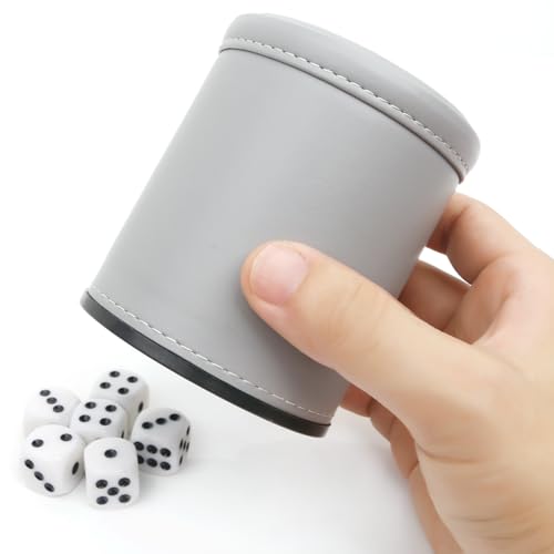 Felt Lined Professional Dice Cup - with 6 Dices Quiet for Yahtzee Game - color: Gray