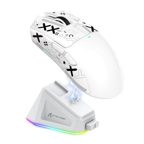 ATTACK SHARK X11 59g Lightweight Wireless Gaming Mouse,RGB Magnetic Charging Dock,Tri-Mode-BT/2.4G Wireless/Wired Mouse with Grip Tape,22000 DPI,5 Programmable Buttons for Pc/Mac(White&Sticker) - color: White & Griptape