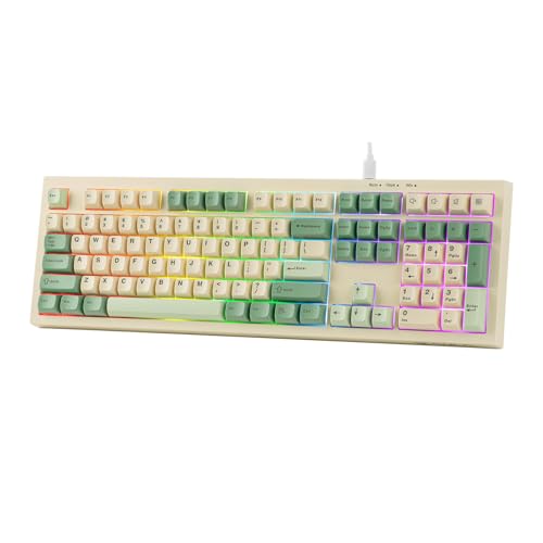 MechLands Aula S102 Membrane Gaming Keyboard with Number Pad, 100% Full Size Layout, USB-C Wired, RGB Backlit, Creamy Silicone Structure, Silent Keyboard for PC Game/Office (Yellow) - color: Yellow