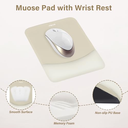 MOSISO Wrist Rest Support Mouse Pad & Keyboard Set, Khaki | Rectangular Ergonomic Mousepad, Non-Slip Base, Home/Office Pain Relief & Easy Typing, Neoprene Cloth & Raised Silicone Lining - color: Khaki