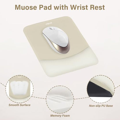 MOSISO Wrist Rest Support Mouse Pad & Keyboard Set, Khaki | Rectangular Ergonomic Mousepad, Non-Slip Base, Home/Office Pain Relief & Easy Typing, Neoprene Cloth & Raised Silicone Lining - color: Khaki
