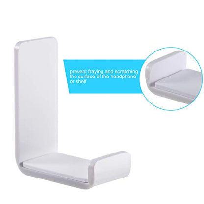 Weewooday 4 Pieces Headphone Hanger Headset Stand Holder Adhesive Wall Mount Headphone Hook for Desk Acrylic Gaming Earphones Hanger with Glues for Earphone Controller(White) - color: White